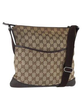 Authentic GUCCI GG Canvas Shoulder Bag Beige Silver 145857